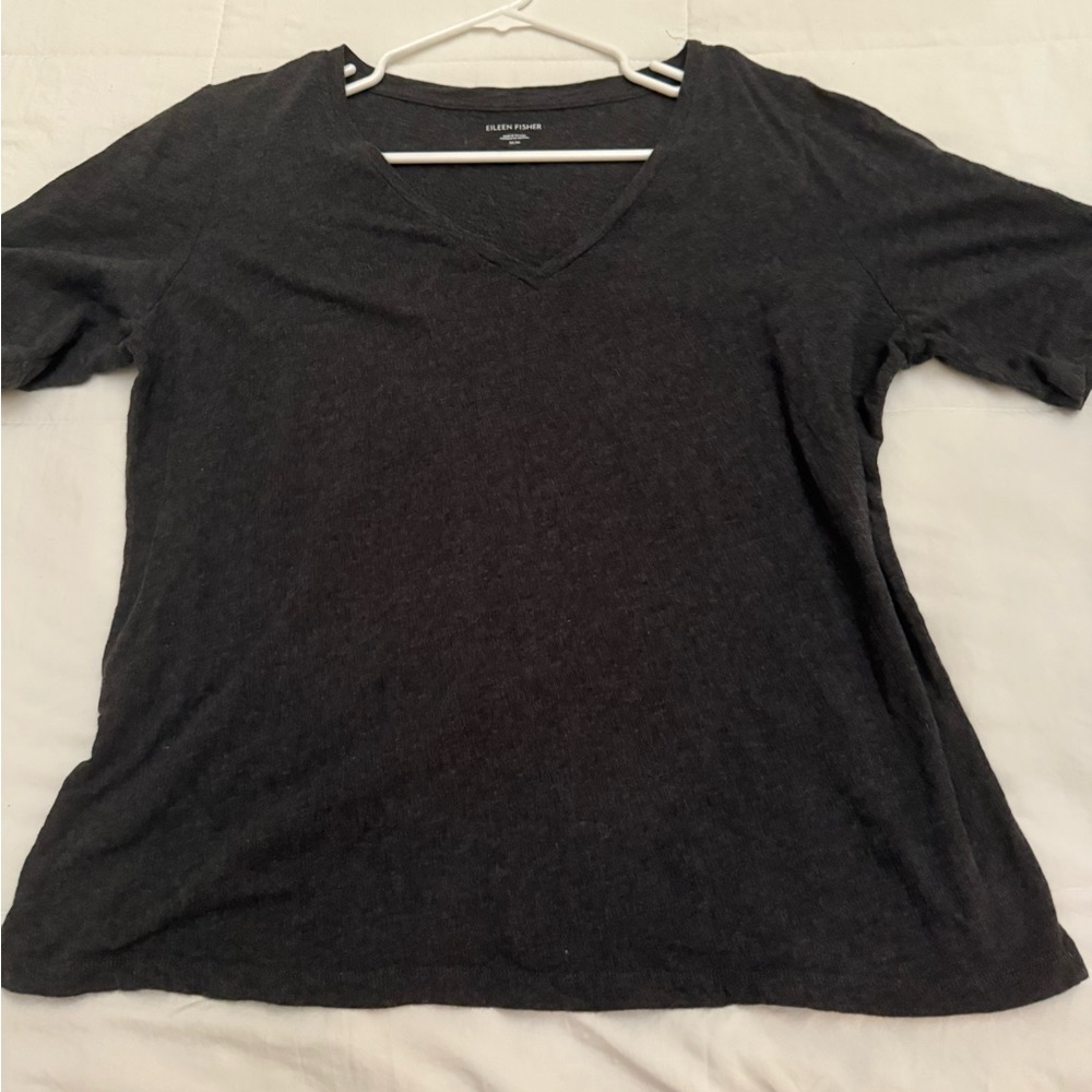 Eileen Fisher Charcoal V-Neck Short Sleeve Tee
